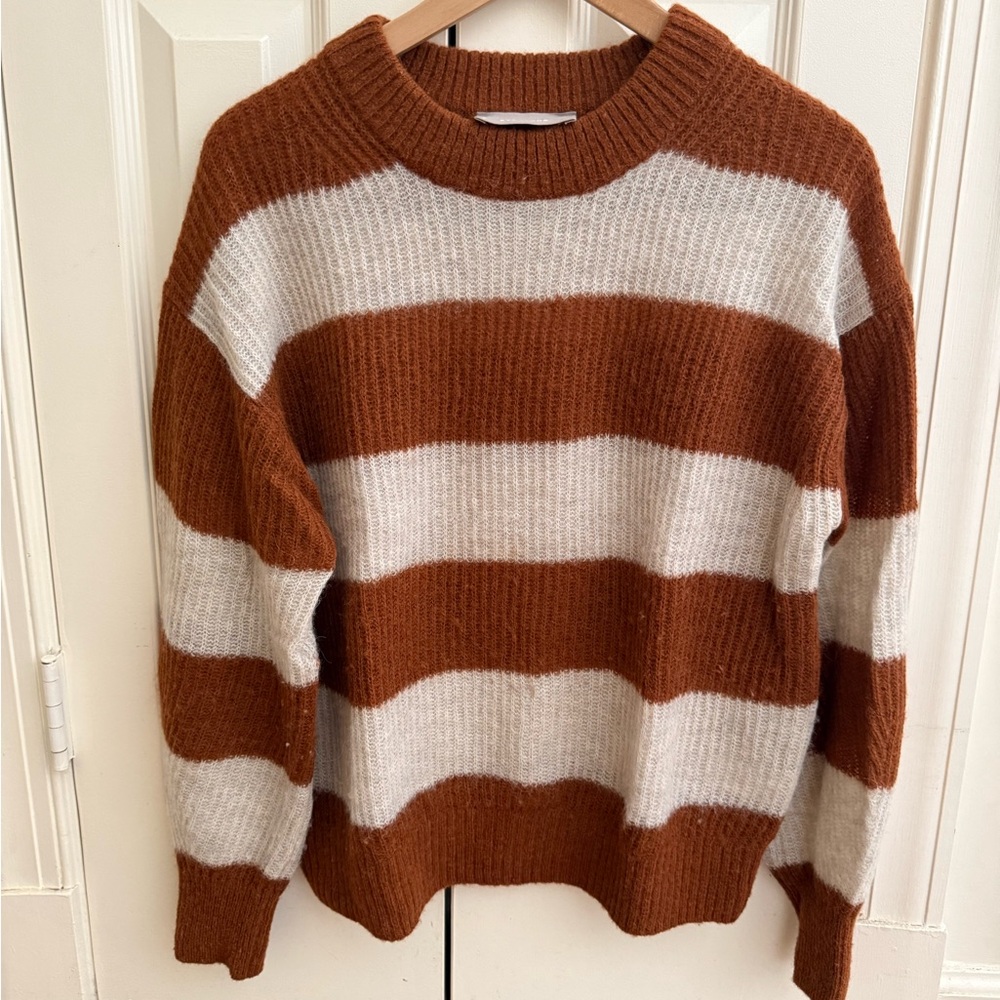 Everlane Brown and Cream alpaca Striped Sweater
